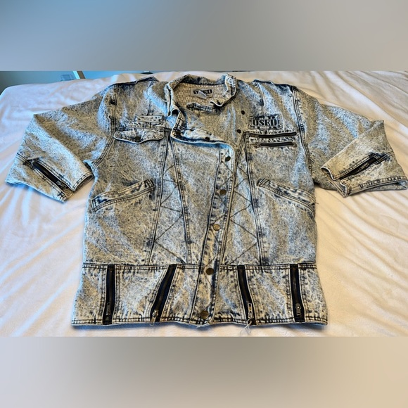 VTG Get Used By Elie Jacket Men's Medium Blue Denim - Picture 1 of 16